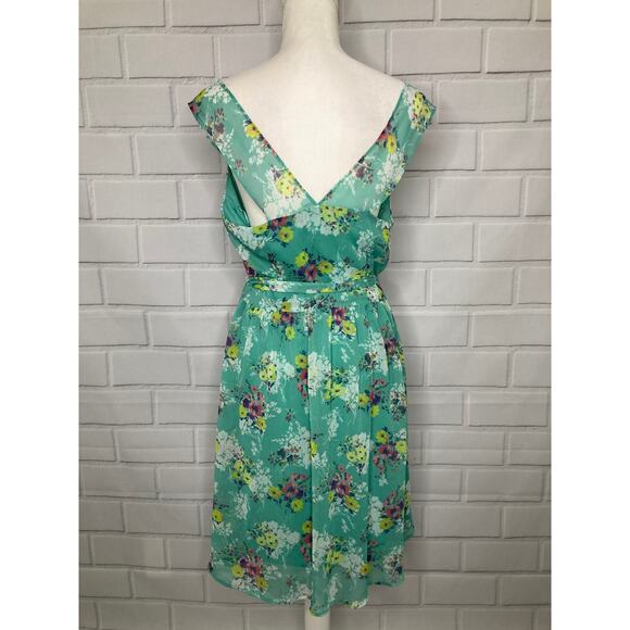 Lauren Conrad Paola Posey Green Floral Chiffon Spring/Summer Dress Size 14 - Picture 4 of 12